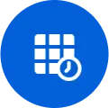 an icon with 6 cubes and a clock